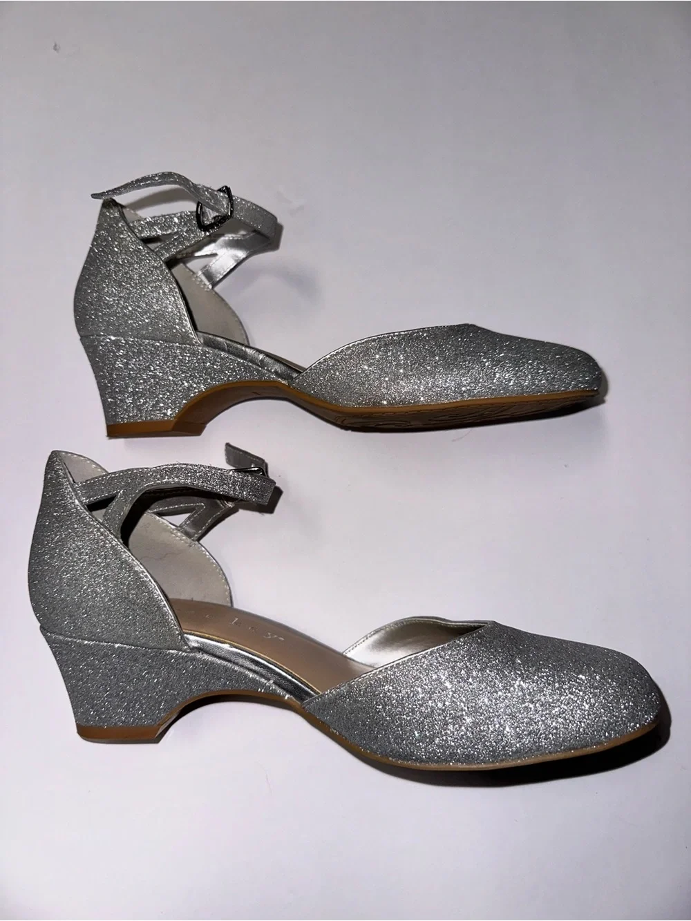 Copper Key Silver Glitter Ankle-Strap Kids Dress Shoes